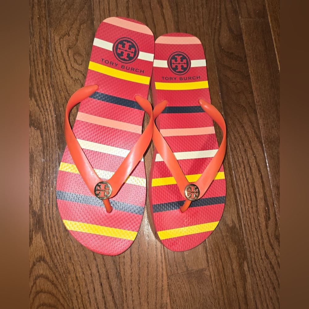 Tory Burch Striped Flip Flops